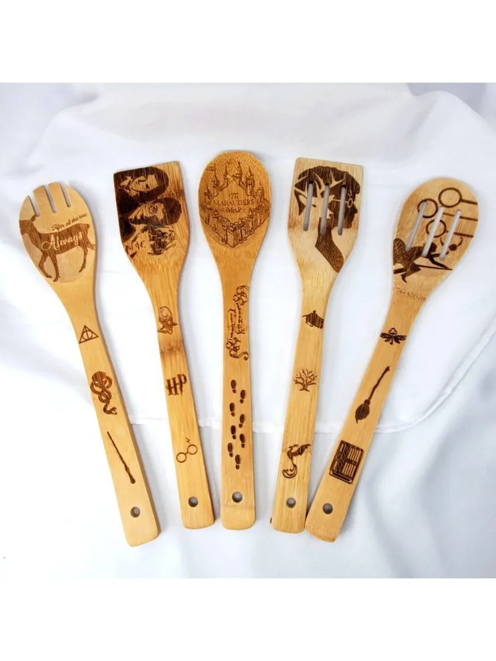 Harry Potter Engraved Bamboo Cooking Utensils Set Of 5 Never used